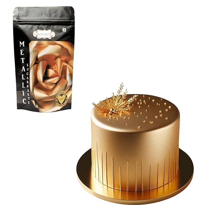 Confect Glistening Gold Fondant | Edible Metallic Fonadant | Chefs Choice Gold Fondant for Christmas Cake Decorating | Vegan, Gluten-Free, Nut-Free, Palm Oil-Free – 8.8 Oz