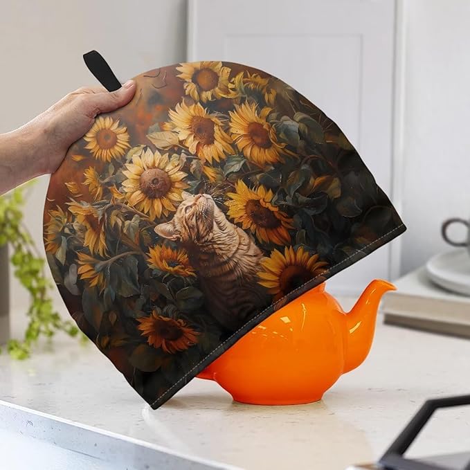 3D Cat Sunflower Tea Cosy Cover Insulated Teapot Cover for Home Kitchen Decoration Warm Keep Tea Kettle Cozy