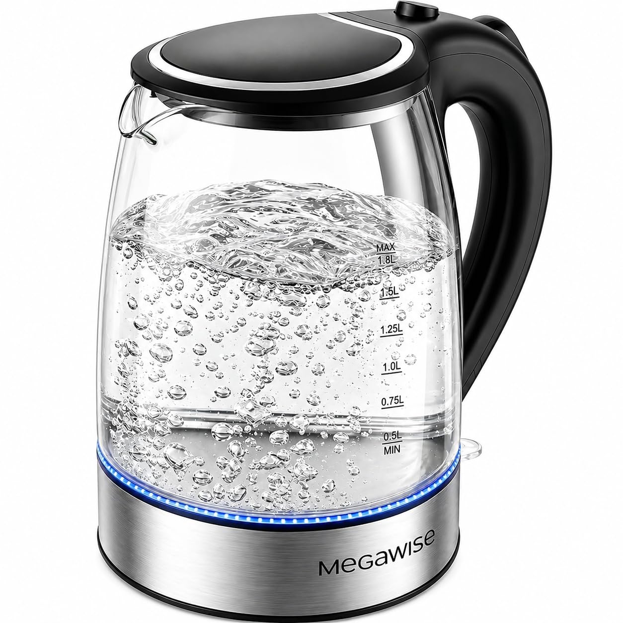 Megawise Electric Glass Kettle with Auto Shut-Off (1.8L)
