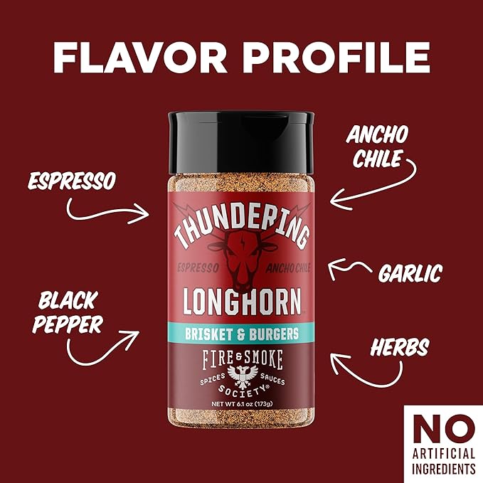 Fire & Smoke Society Thundering Longhorn Steak Seasoning | BBQ Rubs, Steak Rub for Smoking and Grilling Meat | Brisket, Burgers Dry BBQ Rubs and Spices | 6.1 oz M