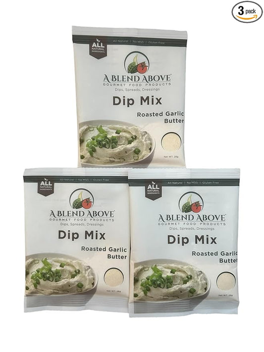 A Blend Above Roasted Garlic Butter Dip Mix Mixed Seasoning Packet (3 Pack), Gluten-Free, No MSG, All Natural, No Preservatives, Vegetable Dip, Keto Friendly, Low Carb, Easy to Make