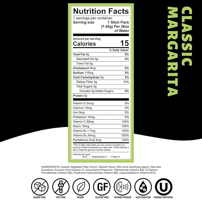 Devotion Nutrition HydroFLEX Water Flavoring Packets ??Sugar-Free Hydration with Vitamins & Electrolytes ??Dye-Free, Gluten-Free (Classic Margarita) 12-Pack Drink Mix