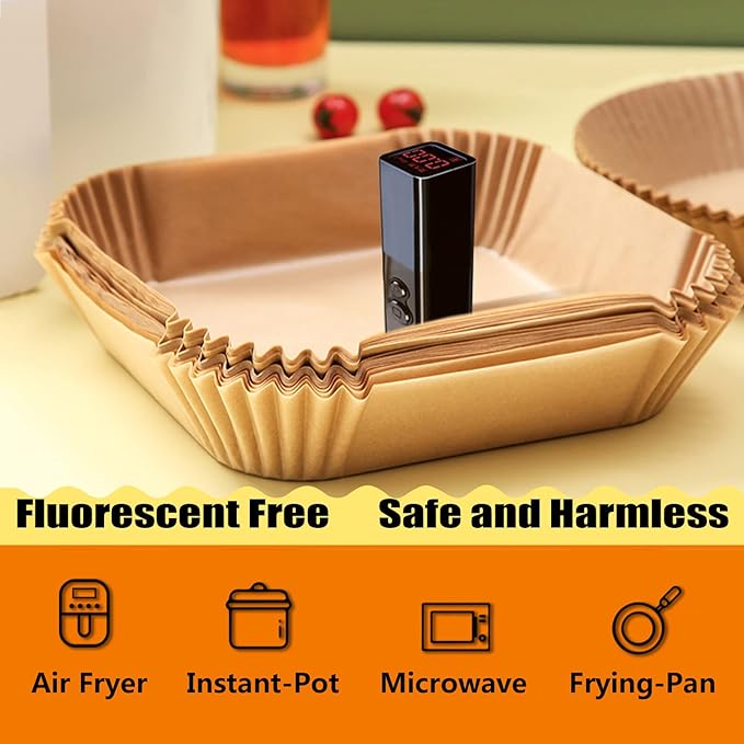 Air Fryer Disposable Paper Liner Square, 10 Inch Large Air Fryer Paper Liner 100PCS, Non-stick Parchment Paper Pads Oil Resistant, Waterproof, Food Grade Baking Paper for Roasting Microwave