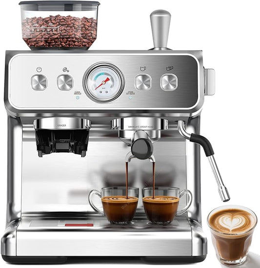 (2025 Upgrade)20 Bar Espresso Machine with Grinder & Milk Frother Steam Wand, Tamping Tools, Expresso Coffee Machines 58mm Commercial Espresso Maker for Home or Cafì±? Perfect for latte, Cappuccino
