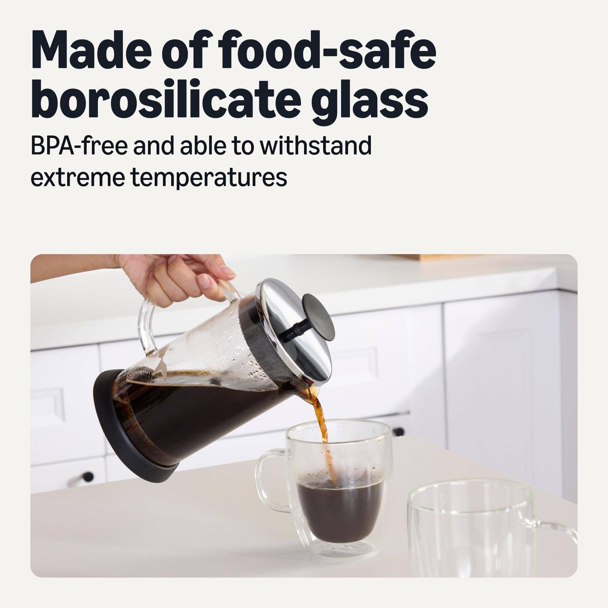 Amazon Basics French Coffee Press, 34 oz., Borosilicate Glass, BPA-Free, Triple Filtration System