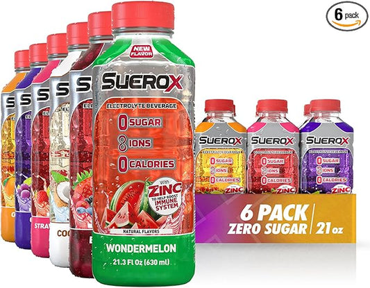 SueroX Sugar-Free Sports Drink for Hydration and Recovery, Electrolyte Hydration Drink with 8 Ions, Zero Calorie Sports Drinks with Electrolytes, Kickstart Pack, 21.3 Fl Oz, 6 Count
