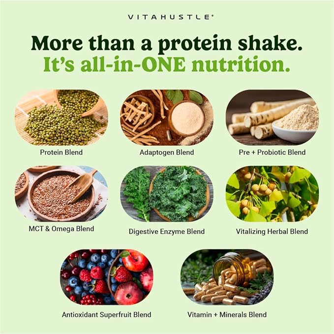 VitaHustle ONE Meal Replacement Shake - Plant Based Protein Powder by Kevin Hart - Vegan, Meal Replacement Powder with Superfoods, Vitamins, Adaptogens & Probiotics - Strawberry Flavor, 30 Servings