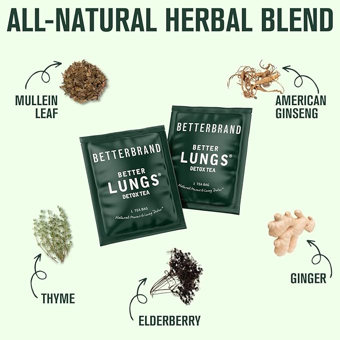 Betterbrand Mullein Tea Bags for Lungs ??Herbal Tea for Respiratory Support ??Caffeine-Free Loose Leaf Blend with Mullein Leaf Extract ??15 Bags for Lung Health and Wellness