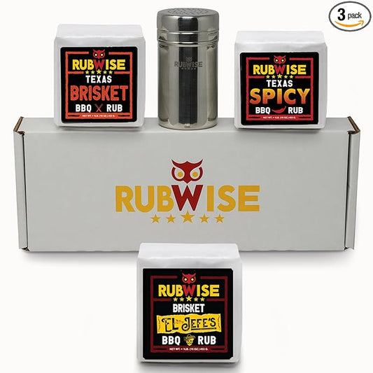 RubWise BBQ Brisket Rub Seasoning Gift Set (3 x 1 lb bags) - Barbecue Spices and Seasonings Variety Pack | Dry Spice for Any Meat & Smoker | Grilling Gifts for Men, Dad, Him, Her | Shaker Included