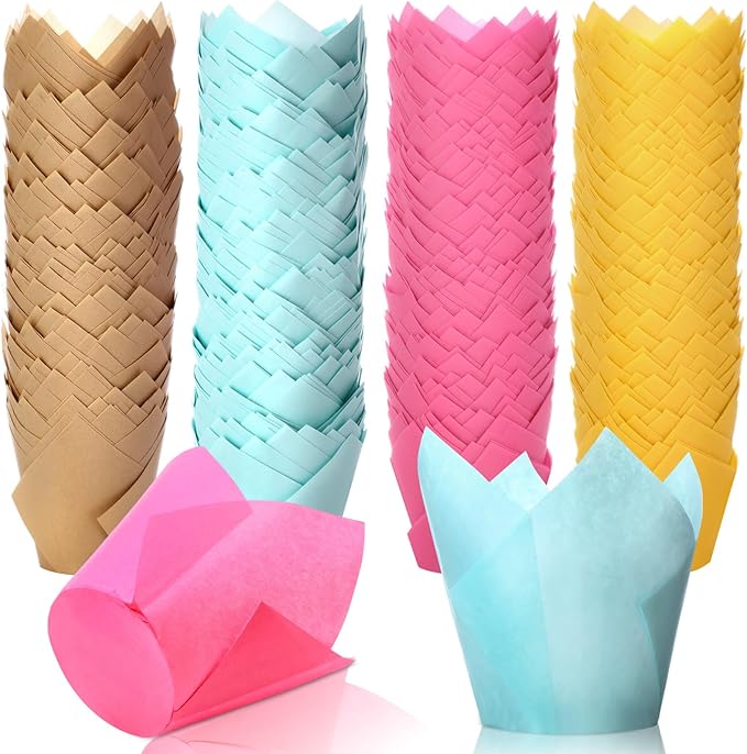 800 Pcs Tulip Cupcake Liners Baking Cups Muffin Baking Cupcake Liners Wrappers Greaseproof Tulip Cups Holders for Party Wedding Birthday Baby Showers(Solid,Vivid Style)