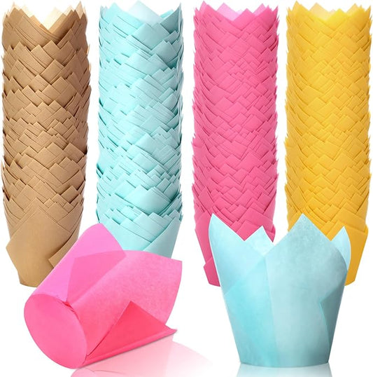 800 Pcs Tulip Cupcake Liners Baking Cups Muffin Baking Cupcake Liners Wrappers Greaseproof Tulip Cups Holders for Party Wedding Birthday Baby Showers(Solid,Vivid Style)