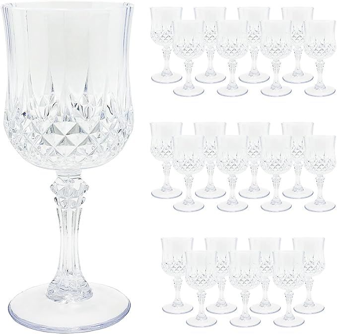24 PCS Plastic Wine Glasses Clear,Reusable Plastic Wine Glasses,White Goblet Glass,Durable and Sturdy Cups Can Be Ssed for Various Parties Such as Weddings!
