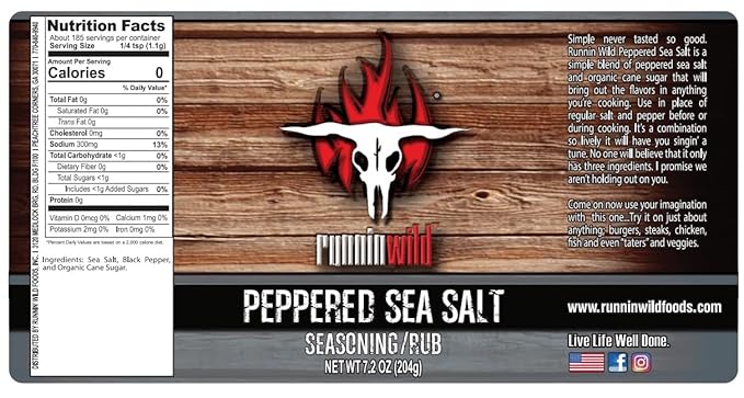 Salt and Pepper Seasoning – Coarse 10 Mesh Cracked Black Pepper & Sea Salt Blend | Bold Texture All-Purpose Spice Rub | Runnin’ Wild Foods, 7.2 oz