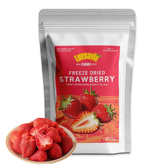 Premium Freeze Dried Strawberries 95-100 per bag,7.05OZ/200g Whole Big Natural Dried Strawberries No Additives,Dehydrated Strawberry No Sugar Added,Snacks