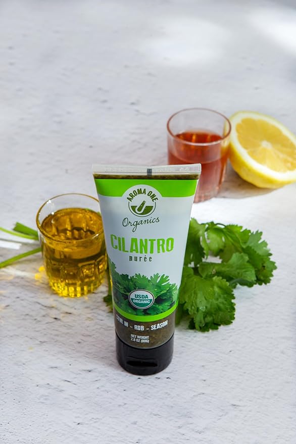 Aroma One Cilantro Puree Paste - Organic Herb Concentrate for Cooking, Seasoning & Sauces - Fresh Flavor Enhancer, Non-GMO, Gluten-Free, Vegan - Easy Squeeze Tube, Kitchen Must-Have - 80g (2-Pack)