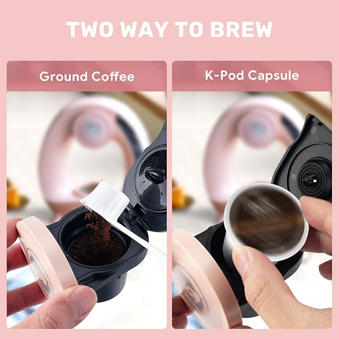Single Serve Coffee Maker,Fast Brew in 2 minutes,Stylish竊낧ompact Design,MINI Q 2 IN 1 Coffee Machines for K*cup Capsules & Ground Coffee, Pink Coffee maker