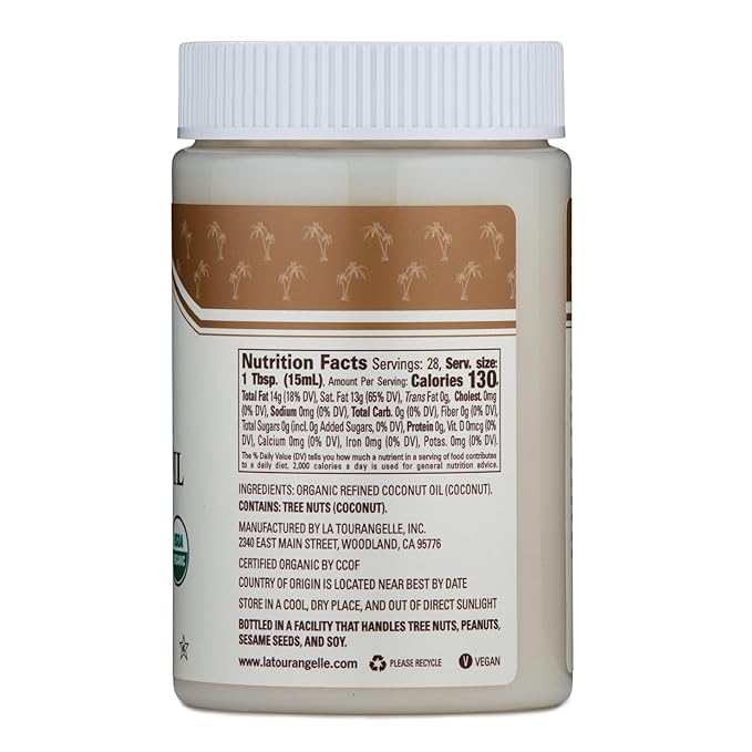 La Tourangelle, Organic Coconut Oil, Refined, For Cooking, Baking, Hair, and Skin Care, Expeller Pressed, 14 fl oz