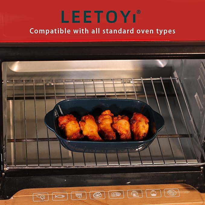 LEETOYI Ceramic Small Baking Dish, Porcelain 2-Piece Rectangular Bakeware with Double Handle, Baking Pans for Cooking and Cake Dinner 7.5"×5 (Royal Blue)