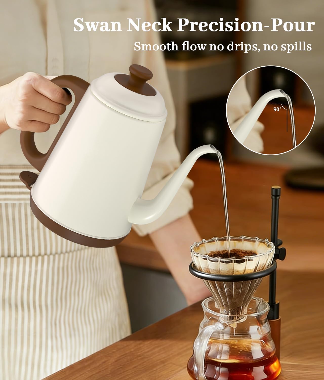 YTLAD Gooseneck Electric Kettle 1L, 1000W, Pour-Over Coffee & Tea