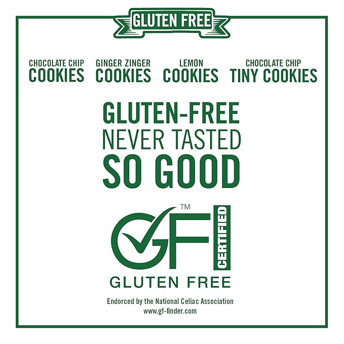 Tate's Bake Shop Gluten Free Cookies Variety Pack, Lemon, Ginger Zinger, Chocolate Chip, and Tiny Chocolate Chip Cookies, 4 Bags