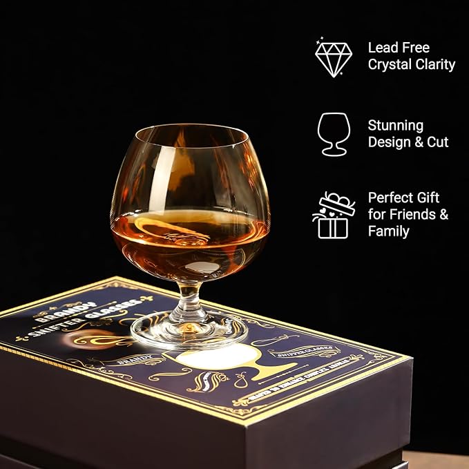 Physkoa 22 oz Large Brandy Snifter Glasses ??Set of 2 Gift Boxed Short Stem Giant Brandy & Cognac Glasses for Bourbon, Scotch, Tequila, Rum, Beer & Spirits