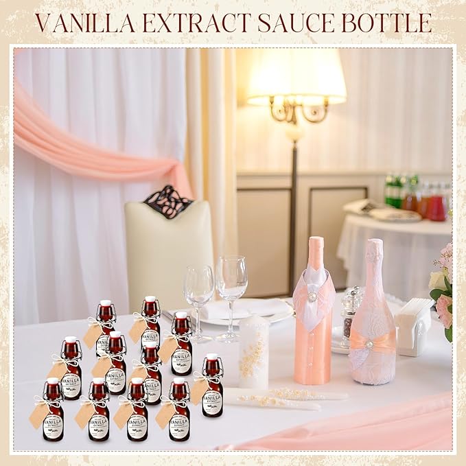 Vesici 20 Sets Swing Top Glass Bottles Set Amber Homemade Vanilla Extract Bottles with Stoppers Stickers Caps Jar Brush Funnel Rope Labels Vanilla Extract Jars for Holiday DIY Crafts (4 oz)