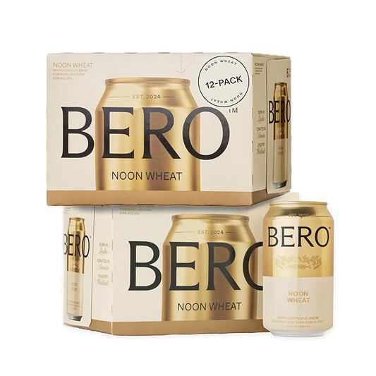 BERO Noon Wheat Non-Alcoholic Beer, 12-Pack Light Hoppy Ale-Style Craft Brew, NA Beer by Tom Holland, Wheat Flavor, Drink for Light Beer Lovers, Alcohol Alternative Beverages