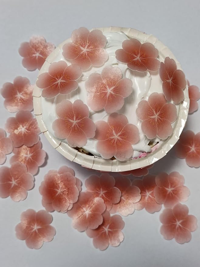 Set of 80 Edible Floral Cupcake Decorations Wedding Cake Party Food Decorations 0.9 Inch, Pink