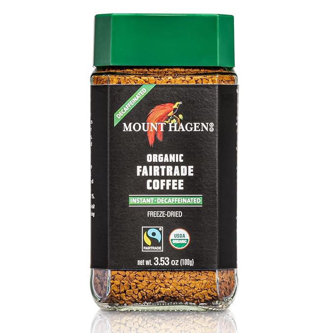 Mount Hagen Jar + Resealable Pouch Decaf Organic Freeze Dried Instant Coffee - Combo Pack | Eco-friendly, Fair-Trade, Medium Roast Arabica Beans [3.53oz Jar + 7.05oz Pouch]