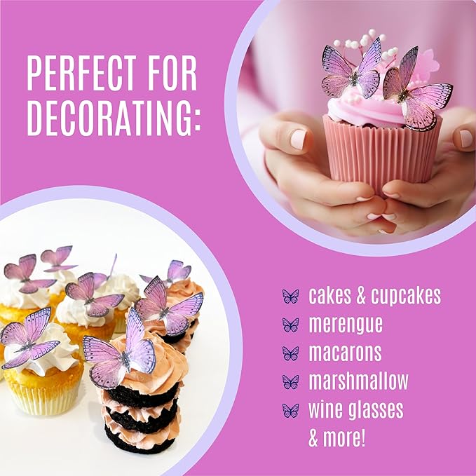 Sugar Robot Edible Butterflies for Cake Decorating- Large Size Butterfly Decorations - Cake Toppers and Cupcake Toppers - Made in the USA - Premium Crafted (Light Purple)