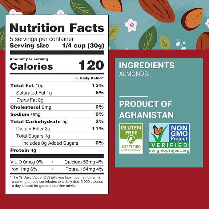 Ziba Foods Heirloom Gurbandi Raw Almonds | Non-GMO, Vegan, Whole 30 Friendly, Keto & Paleo | Heirloom Superfood Naturally High In Vegan Protein & Omega 3s, 5.3 lbs