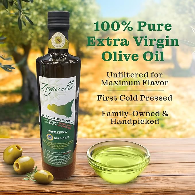 Zagarello 100% Traceable Italian Olive Oil Extra Virgin - 16.9 Fl Oz Unfiltered, Pure, IGP Certified