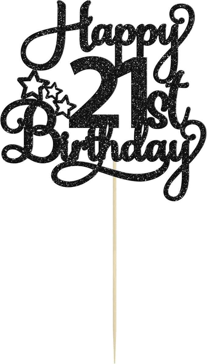 1 Pack Happy 21st Birthday Cake Topper Black Glitter 21 & Fabulous Cheers to 21 Years Old Birthday Cake Pick for Celebrating 21st Birthday Anniversary Party Cake Decorations Supplies