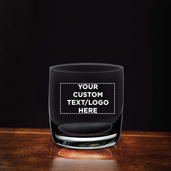 DISCOUNT PROMOS Custom Whiskey Glasses 10 oz Set of 100, Personalized Bulk Pack - Heavy Base Old Fashioned Glass, Perfect for Scotch, Bourbon, Whiskey, Cocktail - Black Bottom Color