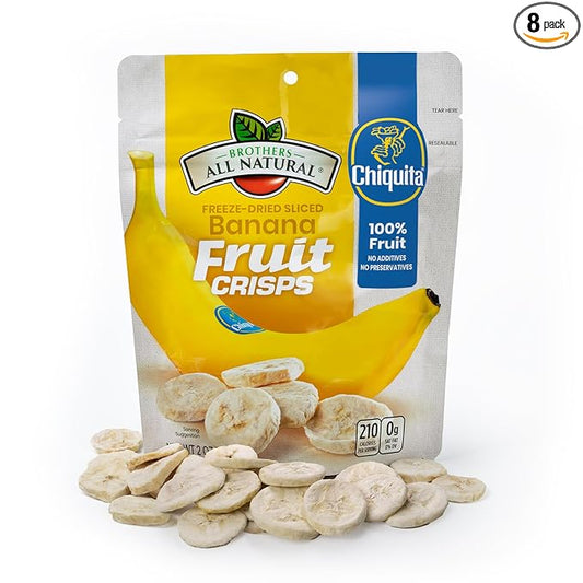 Brothers All Natural Freeze Dried Fruit Crisps, Chiquita Banana, 2 Oz (Pack of 8), Made with 100% Fruit, Gluten Free, Soy Free, Vegan, Heathy Snack, Resealable Pouch