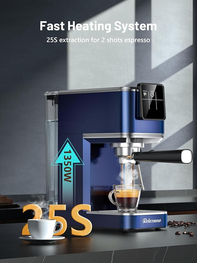 Espresso Machine, 20 Bar Espresso Maker Milk Frother & LCD Panel, Hot & Iced Coffee Machine, Stainless Steel Espresso Coffee Machine with 41oz Water Tank for Cappuccino, Latte