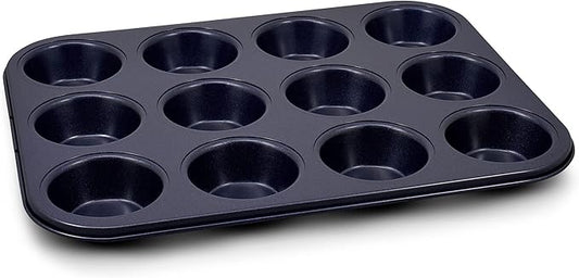 Zyliss E980200 Non-Stick 12 Hole Muffin Tin | Carbon Steel | Dark Blue | Baking Tins/Yorkshire Puddings/Mini Cake/Small Cakes | Dishwasher Safe | 5 Year Guarantee
