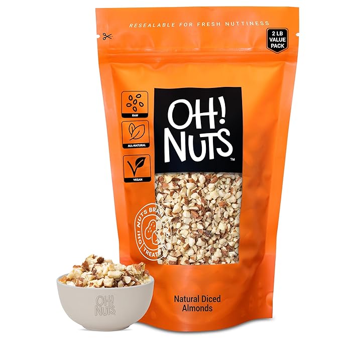 Oh! Nuts Almonds Natural Diced - Raw - 100% Natural - 2 lb - High-Protein Diced Almonds - Packed in New York Zip-Seal Bag for Exceptional Freshness