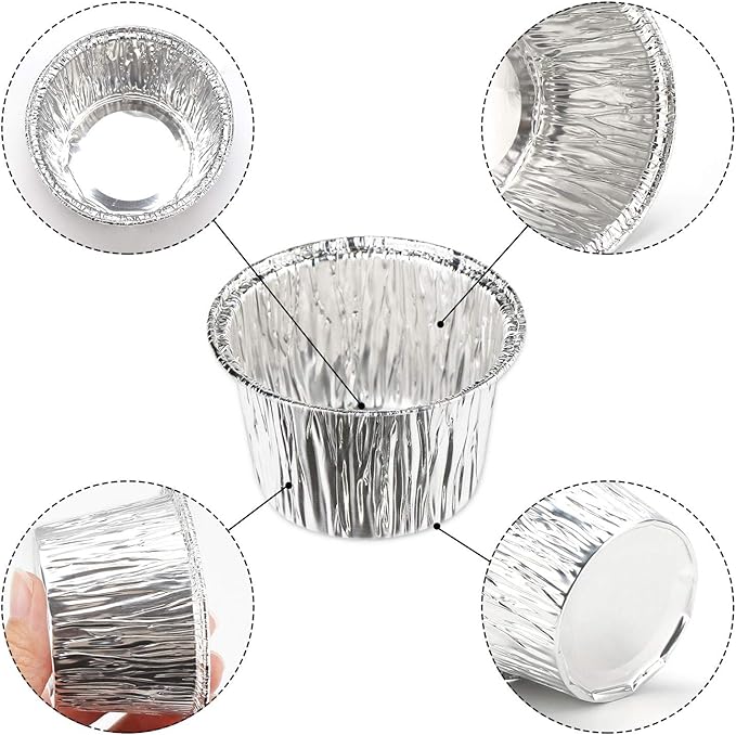 EUSOAR Aluminum Cupcake Liner, 3.5 Ounce 100Pcs Disposable Aluminum Foil Baking Cups, Ramekin Muffin Liners Cup, Pudding Liners Holders, Aluminum Cupcake Tip Pan Ramekin Holders
