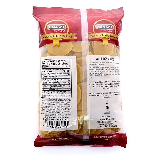 HEMANI Pani Puri - Coins - Comes with Masala - Ready to Cook - 400g (14.1 oz) - All Natural, Vegan & Non-GMO - Indian Origin
