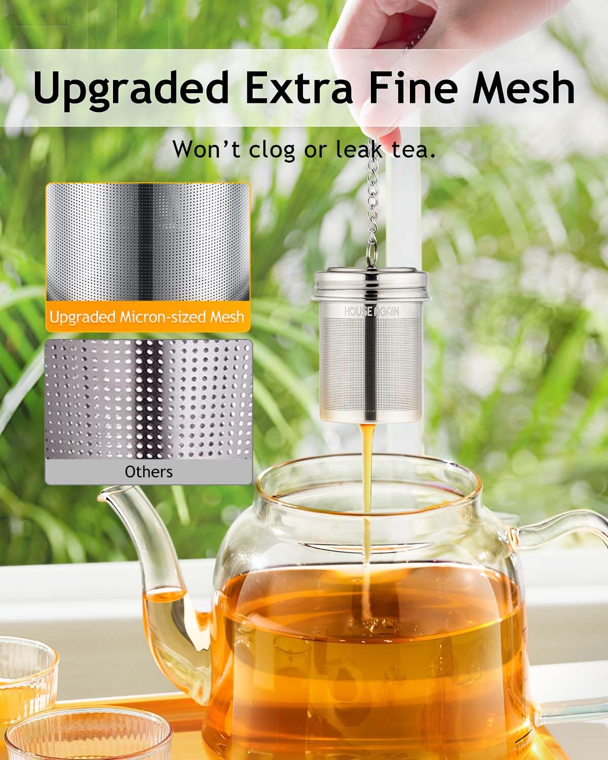 HOUSE AGAIN Tea Infuser, Extra Fine Mesh Tea Infusers for Loose Tea, 18/8 Stainless Steel Tea