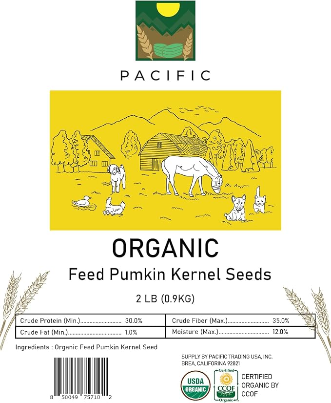 PACIFIC Organic Petfood Organic Feed Pumpkin Kernel Seeds - Organic Pumpkin Seeds for Dogs | Rich with Fiber & Minerals | USDA and CCOF Certified | Packed in USA - 2Lbs