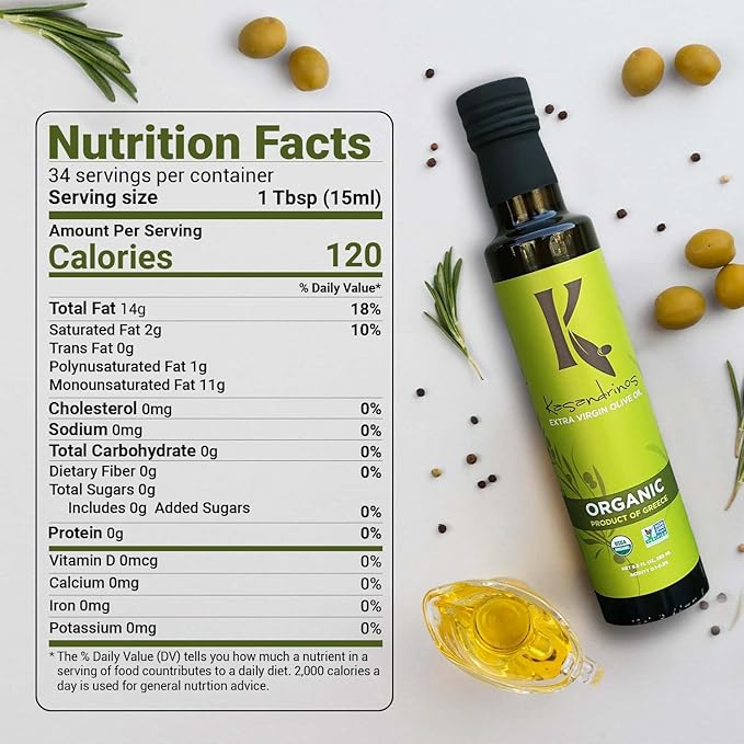 Kasandrinos Organic Olive Oil Extra Virgin, Polyphenol Rich Greek Olive Oil, 100% Organic First Cold Pressed, Mild + Delicate Flavor, Verified by Non GMO, 250/8.5 oz (Pack of 4)