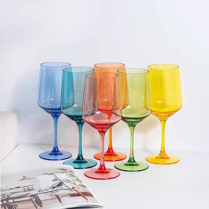 KOXIN-KARLU Unbreakable Classic 18 ounce All-Purpose Plastic Stem Wine Glasses Acrylic Glasses, set of 8 Multicolor