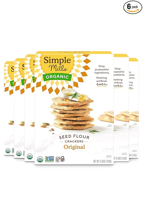 Simple Mills Organic Seed Crackers, Original - Gluten Free, Vegan, Healthy Snacks, Paleo Friendly, 4.25 Ounce (Pack of 6)