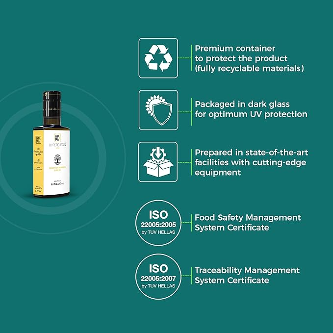 HYPERELEON GOLD | Premium, Organic, Extremely High Phenolic, Greek Extra Virgin Olive Oil 100% Pure & Natural | Bio & Unfiltered | 85 Top INTERNATIONAL Awards | 260ml (Pack of 2)