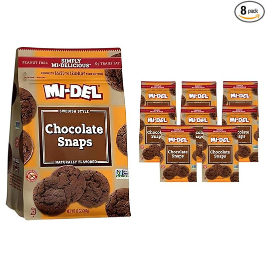 Mi-Del Chocolate Snaps Cookies - Crunchy Chocolate Cookies - Non-GMO Certified, 0g Trans Fat, Healthy Cookies (Pack of 8)