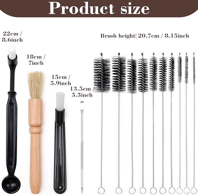 14 PCS Coffee Grinder Cleaning Brush Set Espresso Machine Cleaning Brush Kit, Multifunctional Burr Cleaner Brushes Bristle Tools for Barista Home Kitchen Commercial Use
