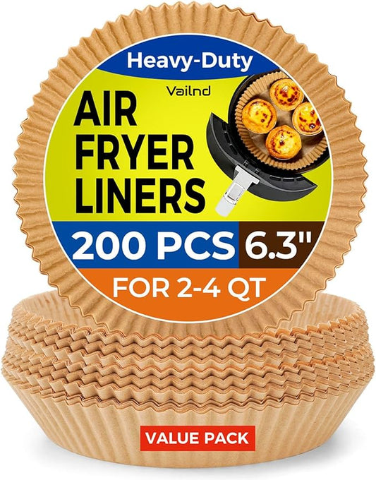 Vailnd Small Round Air Fryer Liners Disposable, 200 PCS 6.3" Air Fryer Paper Liners for Ninja AF101, Non-Stick and Oil Proof Baking Paper Liner for 2-4 qt Airfryer Basket