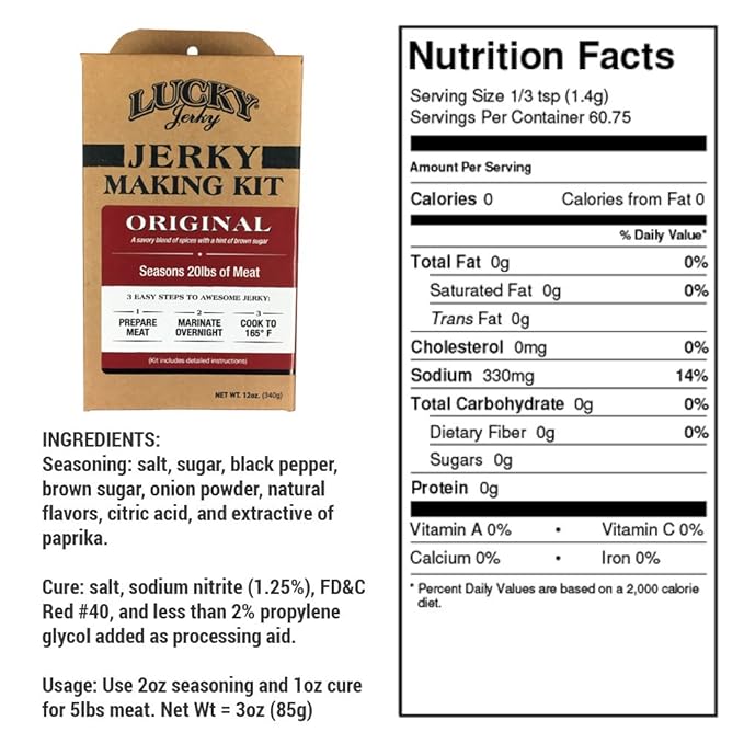 Lucky Jerky DIY Jerky Seasoning and Cure Kit 4 Pack - Original, Red Pepper, Teriyaki, Peppered- Season 80lbs of Meat